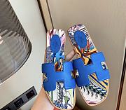 Hermes Oran Sandals Fantaisie Botanique Blue  - 1