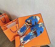 Hermes Oran Sandals Fantaisie Botanique Blue  - 6