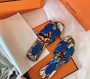 Hermes Oran Sandals Fantaisie Botanique Blue  - 5