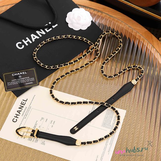 Chanel Chain Belt With Black Leather And Gold Chain - 1