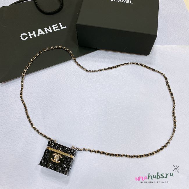 Chanel Metal Resin Calfskin Quilted CC Push Lock Long Necklace Gold Black - 1