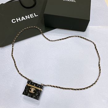 Chanel Metal Resin Calfskin Quilted CC Push Lock Long Necklace Gold Black