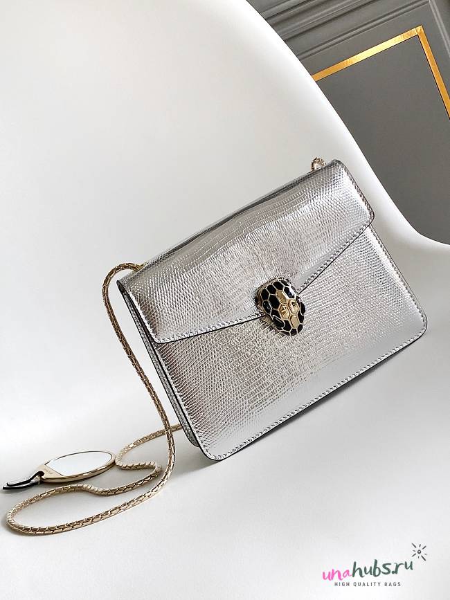 Serpenti Forever Crossbody Bag in silver Molten lizard skin - 20*14*4.5Cm - 1