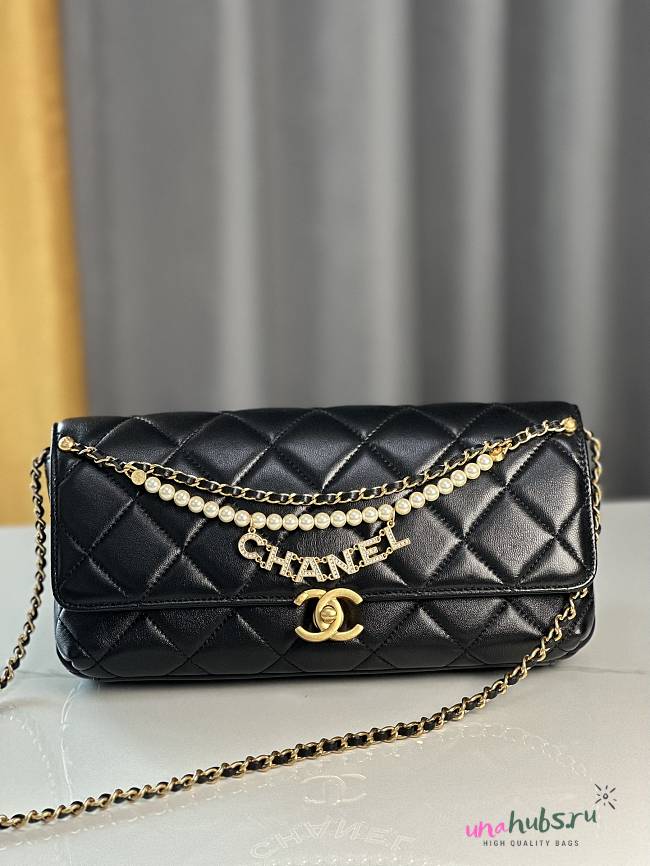 Chanel Black Pearl Gold Chain Strap Bag - 13/27/5cm - 1