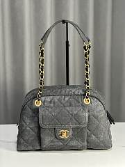 Chanel Maxi Bowling Bag Light Grey Washed Denim Antique Gold Hardware 21*33*15cm - 1