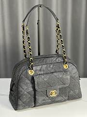 Chanel Maxi Bowling Bag Light Grey Washed Denim Antique Gold Hardware 21*33*15cm - 4