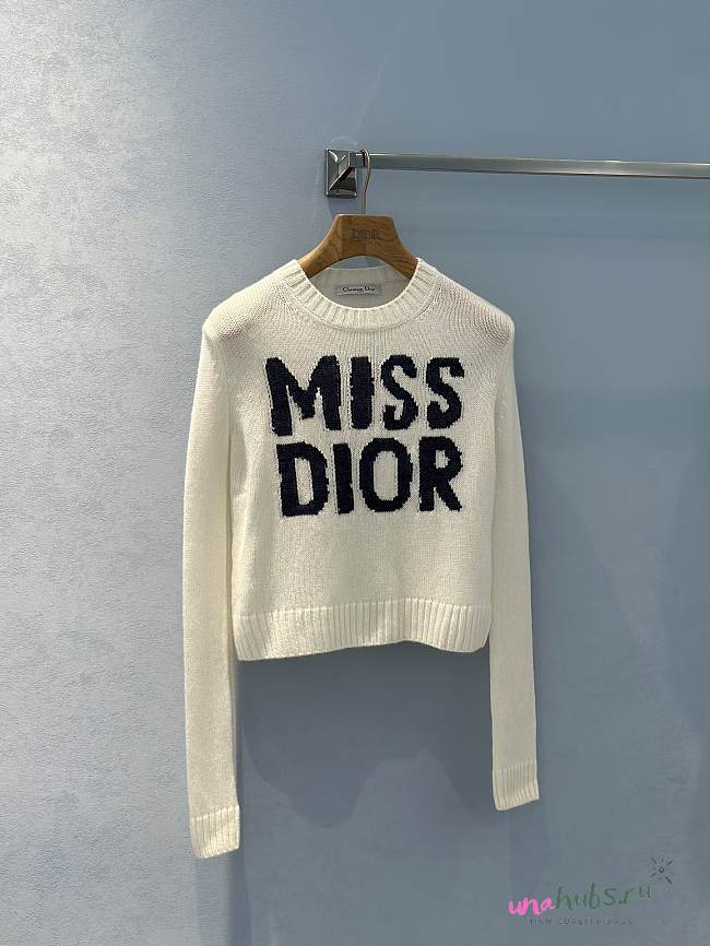 Dior Sweater Ecru Cashmere and Silk Knit with Red Miss Dior Graffiti Motif - 1