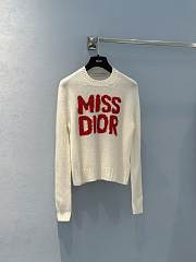 Dior Sweater Ecru Cashmere and Silk Knit with Red Miss Dior Graffiti Motif - 2