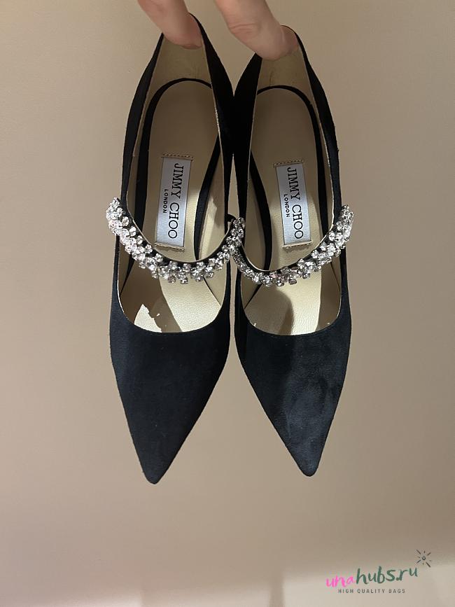 Jimmy Choo Bing 65mm Ballet Black Suede Leather Mules with Crystal Strap - 1