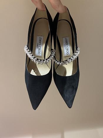 Jimmy Choo Bing 65mm Ballet Black Suede Leather Mules with Crystal Strap