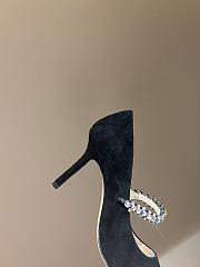 Jimmy Choo Bing 65mm Ballet Black Suede Leather Mules with Crystal Strap - 6