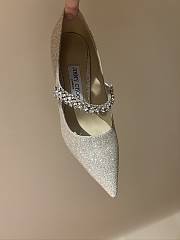 Jimmy Choo Bing 65mm Silver Glitter Leather Mules with Crystal Strap - 2