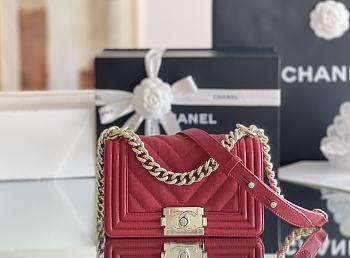 CHANEL Caviar Chevron Quilted Small Boy Bag -  20x12x7cm