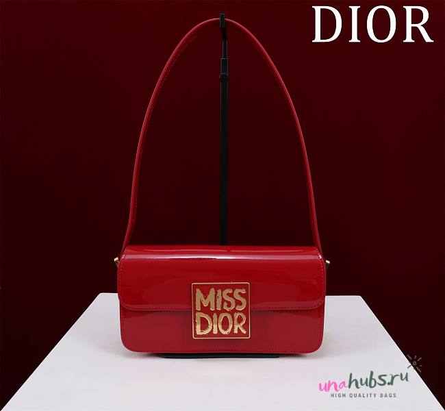 Miss Dior Allover Patent Leather Shoulder Bag - 22 x 11 x 6cm - 1