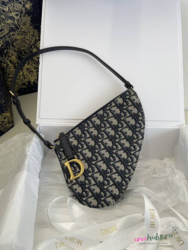 Dior Saddle Rodeo Pouch Blue Oblique Jacquard - 29*4*15cm - 1