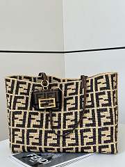 Fendi Roll Brown FF raffia crochet shopper - 35/19/31 - 1