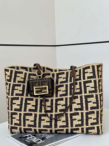 Fendi Roll Brown FF raffia crochet shopper - 35/19/31