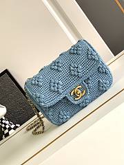 Chanel Blue Beige Raffia Woven Classic Flap Bag 20x12x6cm - 1