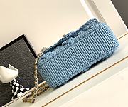 Chanel Blue Beige Raffia Woven Classic Flap Bag 20x12x6cm - 5