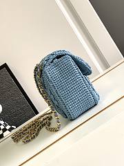 Chanel Blue Beige Raffia Woven Classic Flap Bag 20x12x6cm - 3