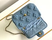 Chanel Blue Beige Raffia Woven Classic Flap Bag 20x12x6cm - 4