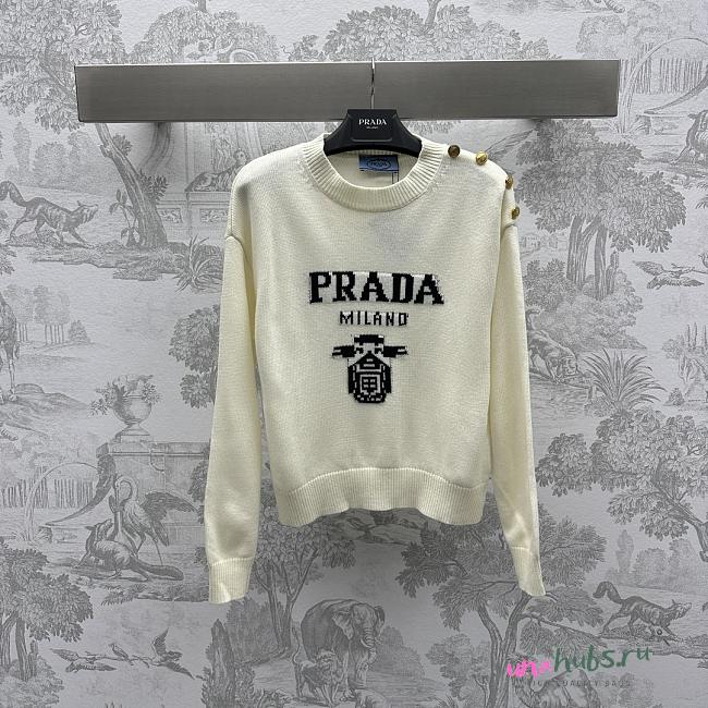 PRADA Cashmere Wool Crewneck Sweater In White 02 - 1