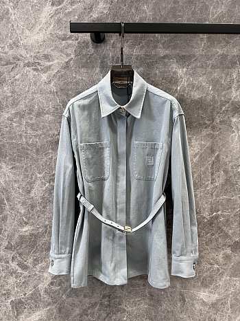 Fendi  Denim jacket with belted waist and front pockets