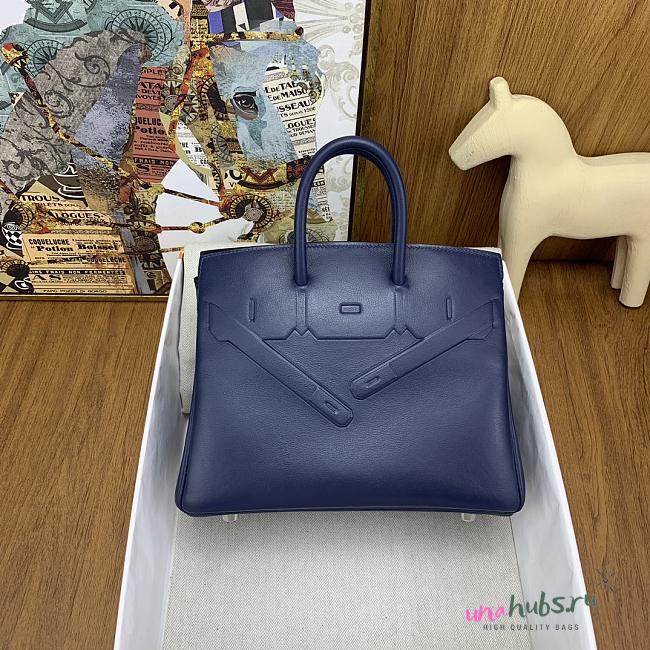 	 Hermès Birkin Shadow Swift leather blue handbag 25cm - 1