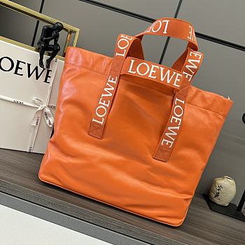 	 Loewe Distressed Leather Tote Bag In Orange - 50*20*31cm