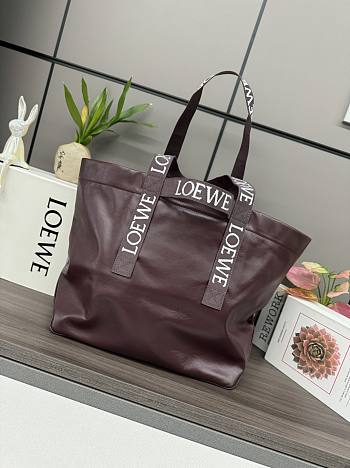 Loewe Distressed Leather Tote Bag In Burgundy - 50*20*31cm