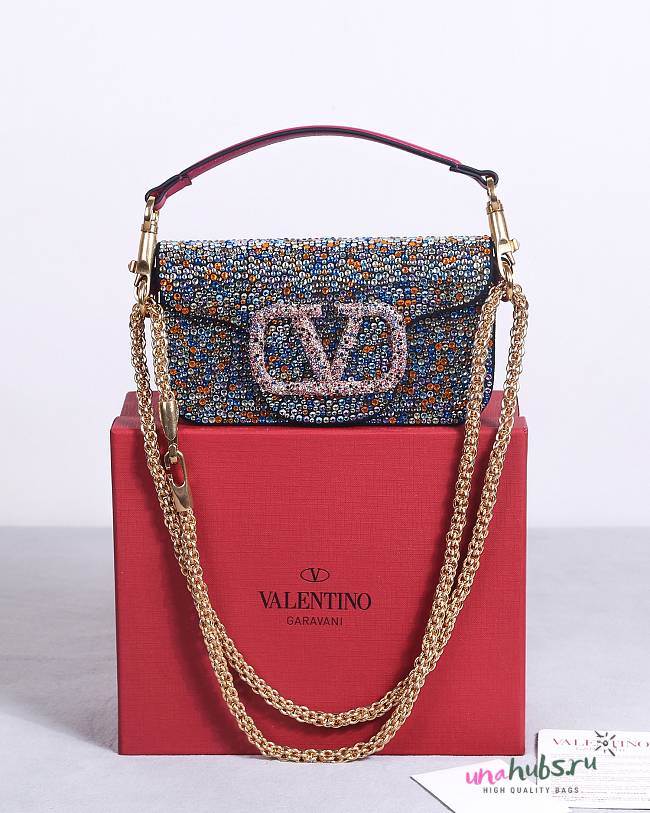 Valentino Crystal Multicolor Embellished VLogo Locò Shoulder Bag 19x10.5x5cm - 1