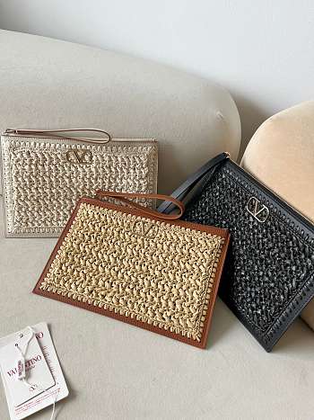 Valentino Vlogo Signature Raffia Clutch