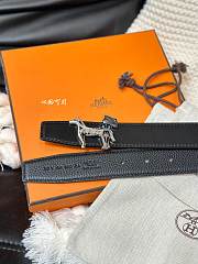 HERMES AU CARRE BELT BUCKLE & REVERSIBLE LEATHER HORSE LOGO 3.2cm - 2