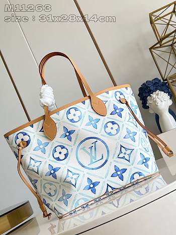 Louis Vuitton Neverfull MM Monogram Tiles Canvas Blue Coral - 31x28x14cm