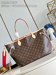 Louis Vuitton Neverfull MM With Leather Strap Monogram Canvas Red - 1