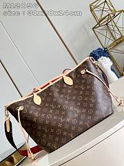 Louis Vuitton Neverfull MM With Leather Strap Monogram Canvas Red - 3