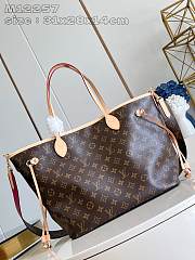 	 Louis Vuitton Neverfull MM With Leather Strap Monogram Canvas Pink - 1