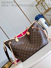 	 Louis Vuitton Neverfull MM With Leather Strap Monogram Canvas Pink - 5