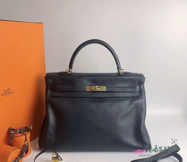 Hermes Kelly 35 Black Gold Hardware Swift Box Leather - 1