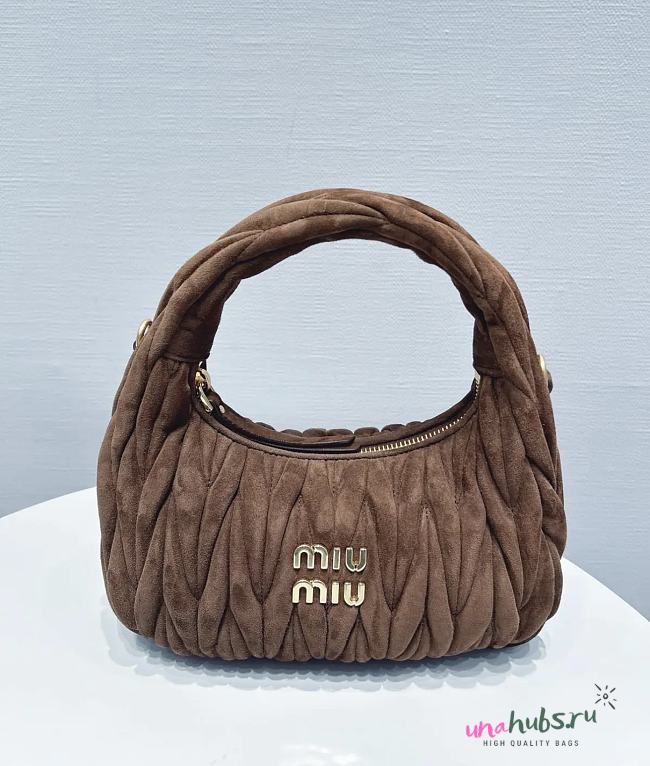 Miu Miu Brown Matelassè Suede Hobo Bag - 1