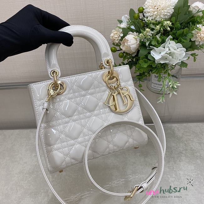 Dior Small Lady White Patent Leather Bag - 20*16*8cm - 1