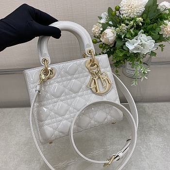 Dior Small Lady White Patent Leather Bag - 20*16*8cm