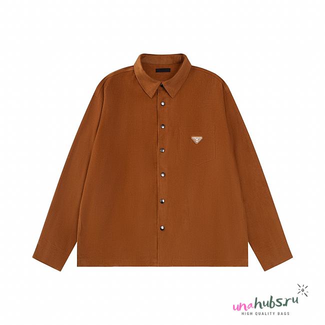 Prada logo-embroidered corduroy shirt - 1