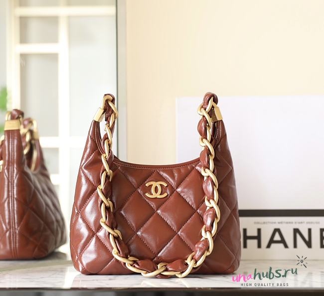 Chanel Small hobo bag, Shiny lambskin & gold-tone bag - 22.5x19.5x8.5cm - 1