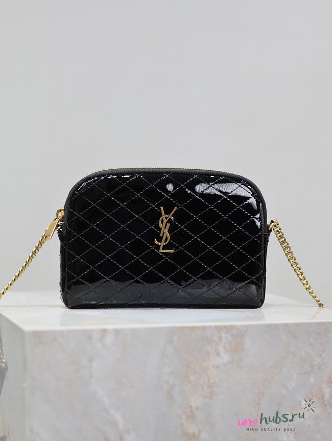 YSL Gaby Patent Black Leather Bag - 19x3x3.5cm  - 1