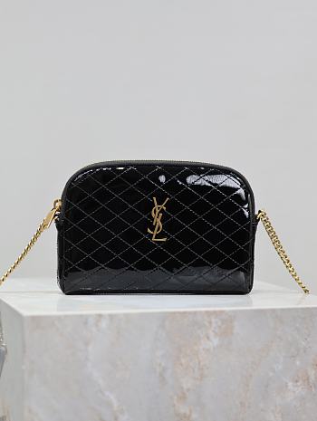 YSL Gaby Patent Black Leather Bag - 19x3x3.5cm 