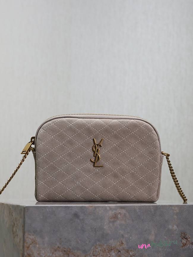 	 YSL Gaby Suede Grey Leather Bag - 19x3x3.5cm - 1