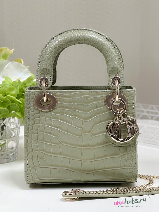 Dior Lady Mini Crocodile Green Leather Bag - 17cm - 1