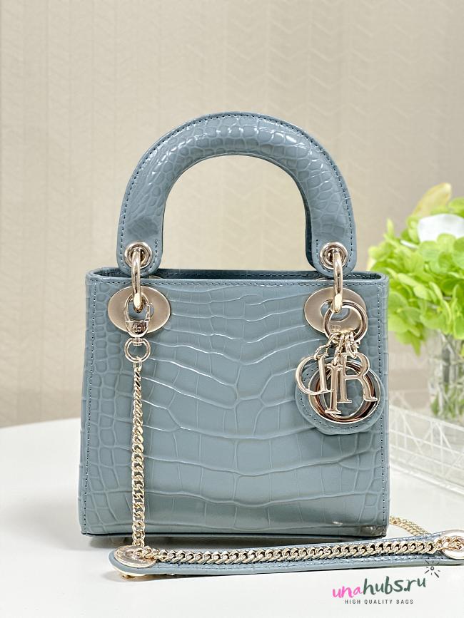 	 Dior Lady Mini Crocodile Blue Leather Bag - 17cm - 1