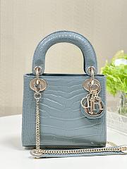 	 Dior Lady Mini Crocodile Blue Leather Bag - 17cm - 1